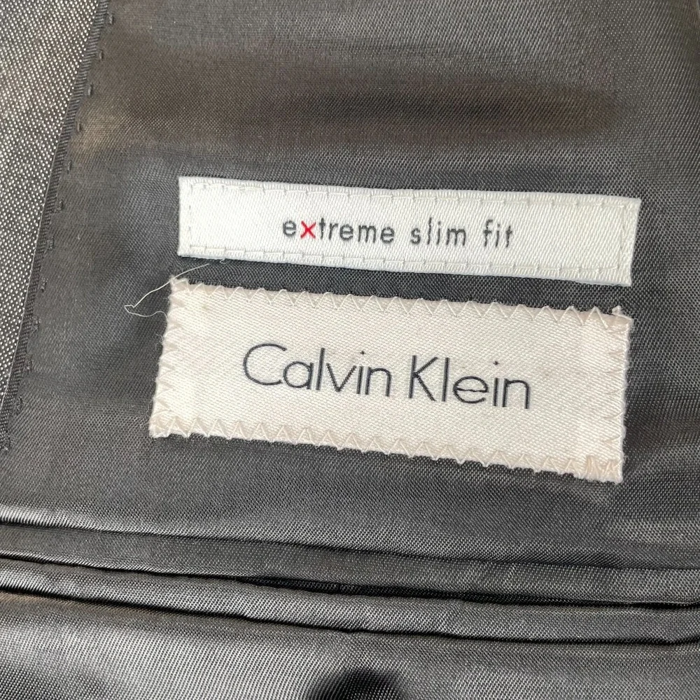 Calvin Klein Blazer Jacket Mens 44R Gray Extreme‎ Slim Fit Peak Lapel Business